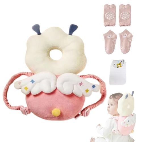 Baby Head Protector Backpack, Adjustable Head Protection Backpack with Baby Knee Pads for Crawling, Soft, Breathable and Wearing Safety Head Protector - Pink Fairy