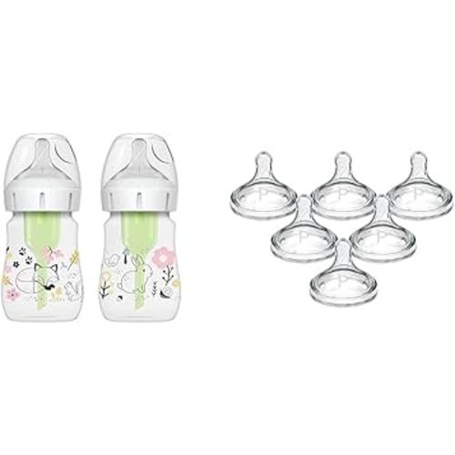 Dr. Brown's Anti-Colic Options + Wide-Neck Baby Bottle Designer Edition + Natural Flow Preemie Flow Wide-Neck Baby Bottle Silicone Nipple