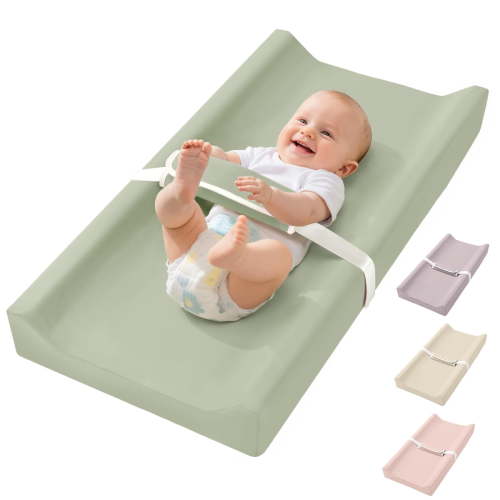 Baby Changing Pad, Caveen Infant Changing Mat with Waterproof & Wipe-Clean PU Cover, Portable Baby Changing Station for Diaper Change and Dresser, Light Green