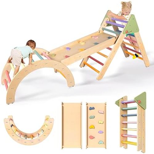 aiwo 7-in-1 Pikler Triangle Set Toddler Climbing Toys Indoor, Montessori Baby Climbing Gym, Climbing Set for Toddlers 1-3 Jungle Gym