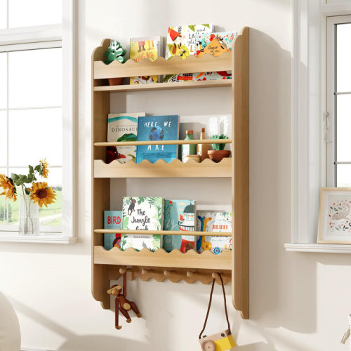 Ebern Designs 39.4" H X 23.6" W Wooden Kids Floating Bookcase with 3 spacious open shelves | Wayfair