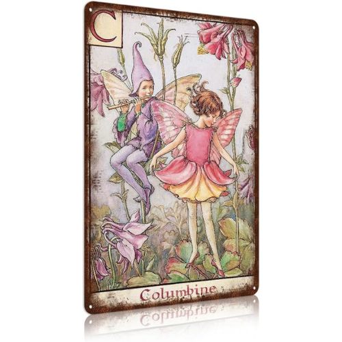 Flower Fairy Wall Decor Vintage Metal Tin Signs Fairy Garden Accessories - Kingcup