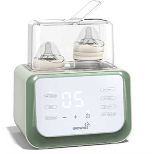 Baby Bottle Warmer, Grownsy 8-in-1 Fast Milk Warmer with Timer Breastmilk or Formula, Fits 2 Bottles, Accurate Temperature Control, with Defrost, Sterili-zing, Keep, Heat Baby Food Jars Function
