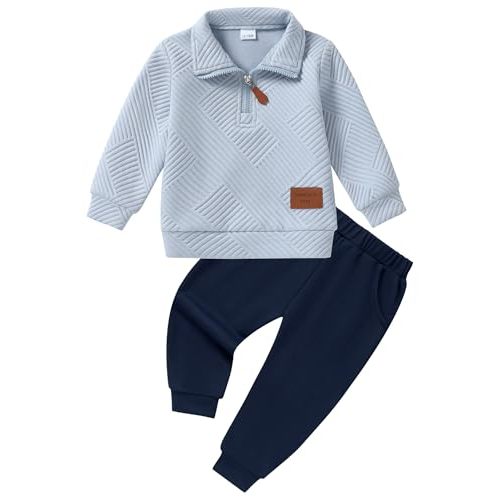 ZOEREA Toddler Baby Boy Clothes Outfits Long Sleeve Solid Sweatshirt and Pants 2 Piece Fall Winter Sweatsuit Set 1-5T