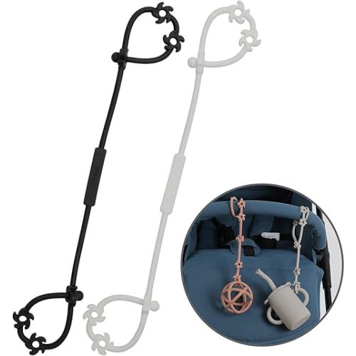 Toy Safety Straps, Silicone Pacifier Clips Sippy Cup Strap Stretchable Adjustable for Strollers, High Chair, Cribs, Hanging Baskets, BPA Free, 2 Pack (White+Black)