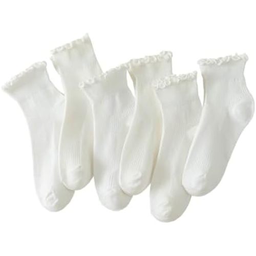 Hstyle 6 Pairs of Ruffle Socks Women, Cute Ruffle Ankle Socks