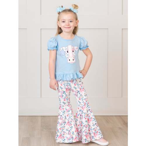 Baby Cow Floral Bell Bottom Outfit