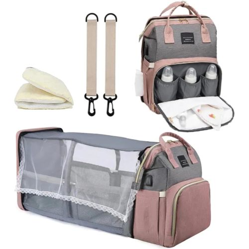 Baby Diaper Bag Backpack with Changing Station, USB Charging Port, Waterproof, Insulated Pacifier Case, Large Capacity, Multifunctional Travel Backpack for Moms & Dads, Newborn Essentials