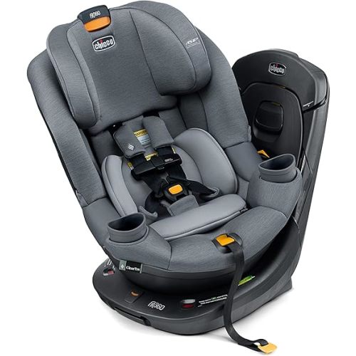 Chicco Fit360 ClearTex Rotating Convertible Car Seat with 360 Degree Rotation for Rear-Facing and Forward-Facing, LeverLock Self-Tensioning Lock System | Titanium/Grey