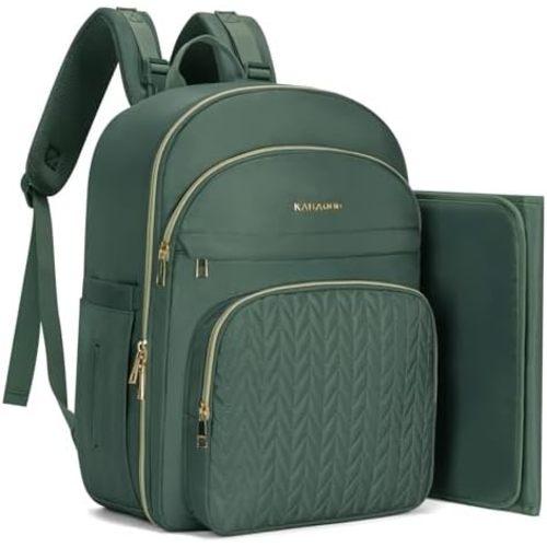 KABAQOO Baby Diaper Bag Backpack, Waterproof Diaper Backpack for Mom & Dad with Changing Pad, Insulated Pockets and Stroller Straps, Baby Shower Gifts for Girls & Boys, Sage