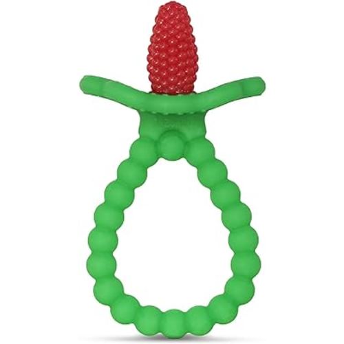 RaZbaby RaZberry Plus Silicone Teether Baby Toy - BerryBumps Soothe Babies Sore Gums - Infant Teething Toy - Front & Back Teeth - BPA Free - Easy-to-Hold Design - Fruit Shape - 3m+ (Red)