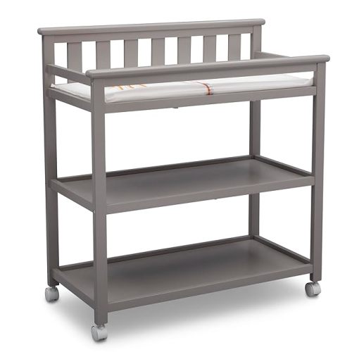 Delta Children Flat Top Changing Table with Wheels and Changing Pad - Greenguard Gold Certified, Grey