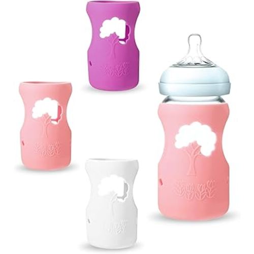 3 Pack Silicone Baby Bottle Sleeve for Dr. Brown Natural Glass Baby Bottles, Anti Breakage Baby Bottle Holder, Compatible with Dr. Brown Wide-Neck Glass Baby Bottles 9 oz, Dishwasher Safe
