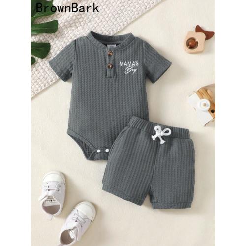 BrownBark 2pcs/Set Infant Short Sleeve Outfit, Newborn Solid Color Bodysuit & Shorts Set, Casual & Comfortable Summer Clothing | SHEIN USA
