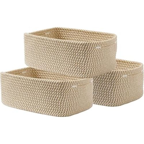 Small Woven Basket, 13.5 x 9.5 x 5 Inches, Storage Basket for Organizing, Cute Small Rope Shelf Closet Cube Storage Bins Baskets for Shelves, Dog Toy Gift Baskets Empty, 3 Pack Brown