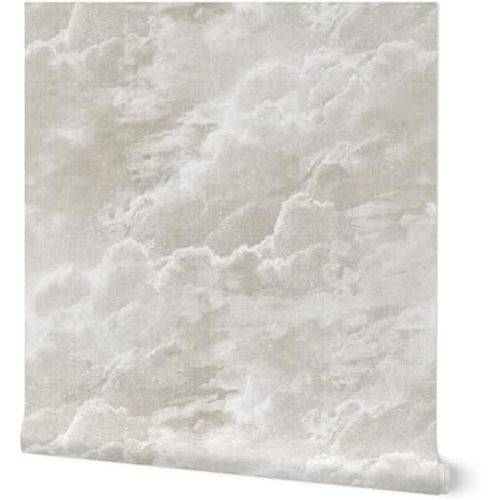 Peel & Stick Wallpaper 3ft x 2ft - Ethereal Clouds Heaven Gender Neutral Natural Neutral Zen Calming Cumulonimbus Heavenly Custom Removable Wallpaper by Spoonflower
