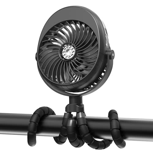 2025 Upgarded 4000mAh Misting Baby Stroller Fan, Rechargeable Battery Operated,Max 15Hrs Cooling,50ml Portable Water Sprayer Misting Fan with Flexible Tripod Clip on Car Seat Crib Treadmill Bunk Bed