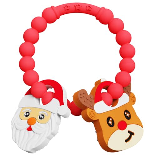 Christmas Baby Teething Ring Toys – Santa Claus & Reindeer Teethers for Newborns, Infants & Toddlers – Sensory Chew Bracelet for Teething Relief – Perfect Baby’s First Christmas Stocking Stuffers