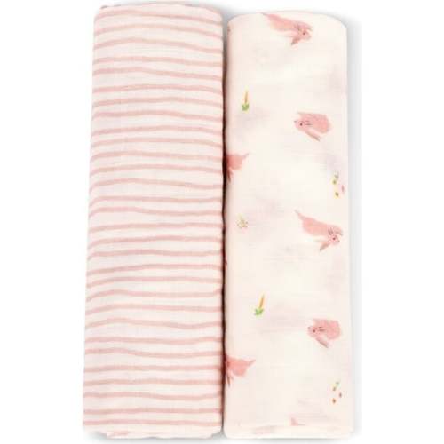 Swaddle Blanket Set, Bunny & Pink Wave - Bamboo Little | Maisonette