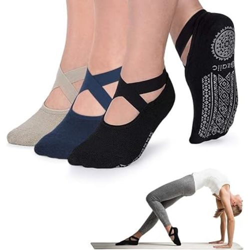 Ozaiic Pilates Socks for Women Non Slip Grip, Yoga Socks with Grippers for Barre, Hospital, Ballet, Dance, Barefoot Workout