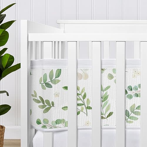 Sweet Jojo Designs + BreathableBaby Green Boho Floral Leaf Boy or Girl Breathable Mesh Crib Liner Baby and Infant - Sage Bohemian Gender Neutral Watercolor Botanical Woodland Garden Nature