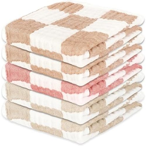 Muslin Burp Cloths 20"x10" Baby Burp Cloths 5-Pack(5, Beige&Coffee)