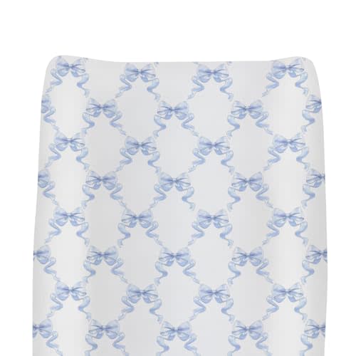 Blue Bows Ribbon Changing Pad Covers for Baby Girls Boys Pastel Blue Ribbons Fitted Change Table Pad Covers Mats Watercolor Bows Soft Diaper Changing Pad Sheets for 32''×16'' Contoured Pad