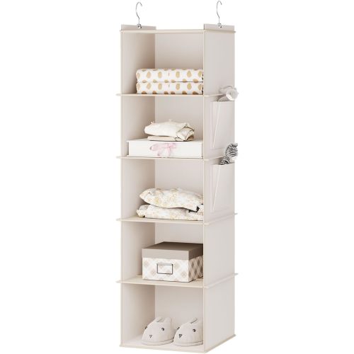 YOUDENOVA Hanging Closet Organizer, 4-Shelf Closet Hanging Storage Shelves, Beige