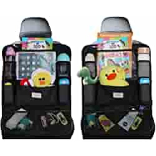 SURDOCA Car Seat Organizer with 10.5'' Tablet Holder, 9 Pockets, 4th Generation Road Trip Essentials for Kids Baby Gift, Car Backseat organizer Protectors and Storage, Automotive Travel Accessories, Black, 2pcs