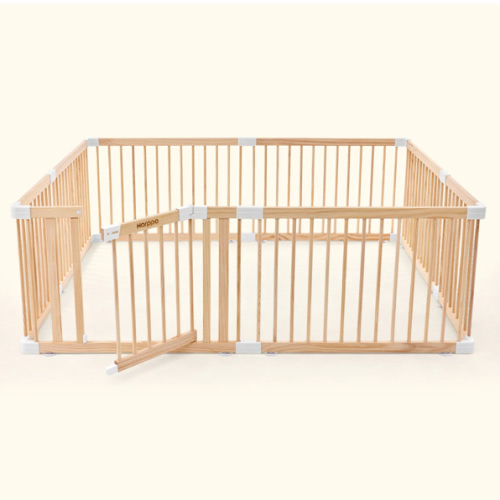 HARPPA Wooden Baby Gate Playpen | Non-Toxic Foldable DIY Adjustable Play Yard for Infants & Toddlers – Natural Finish Baby Fence for Small & Large Spaces