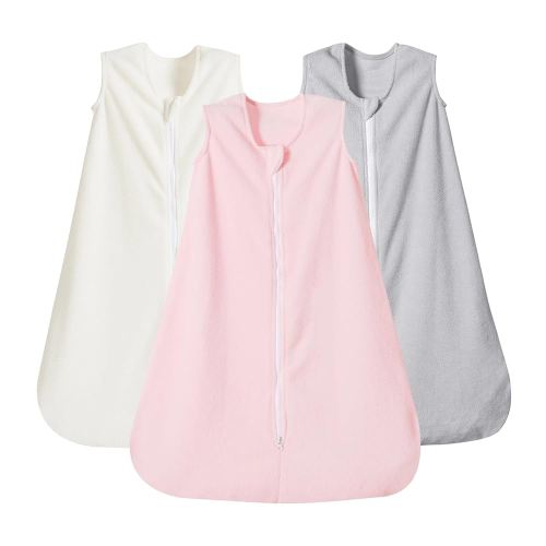 PHF 3 Pack Warm Micro-Fleece Baby Sleep Sack 6-12 Months, Soft Baby Wearable Blanket, 2-Way Zipper Sleeping Bags, Comfy Sleeping Sack for Infant Newborn Girls, Medium Size, Snow White&Grey&Pink