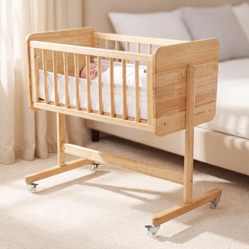 Comfy Cubs Wooden Bassinet Bedside Sleeper - Natural Wood | Versatile and Elegant Baby Bedside Bassinet - Ideal Baby Bassinet for Newborns and Infants - Nursery Essentials for Babies