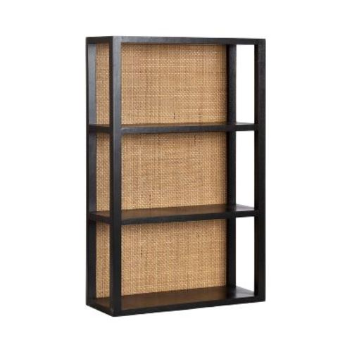 Kate & Laurel All Things Decor 30" Ori Rattan/Wood Wall Shelf Black