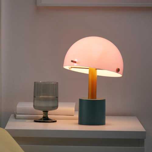 Modern Desk Lamp for Modern Home Office Decor LED Portable Lamp, Battery Operated, Light Pink/Dark Gray-Green, 26 cm