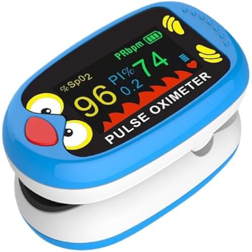 Rechargeable Child Pulse Oximeter – Oxygen Monitor for Kids and Babies, Pediatric Fingertip Blood Oxygen Saturation & Heart Rate Monitor with OLED Display, Auto Shut-Off, USB-C Charging Cable Included- blue
