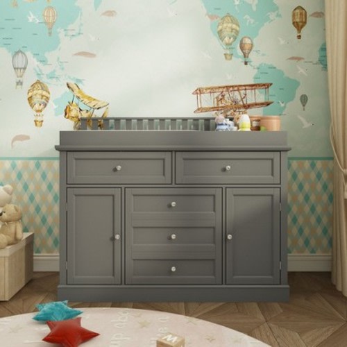 Famapy Baby Changing Table Chest of Drawers Edge Protection Top Upholstery Gray