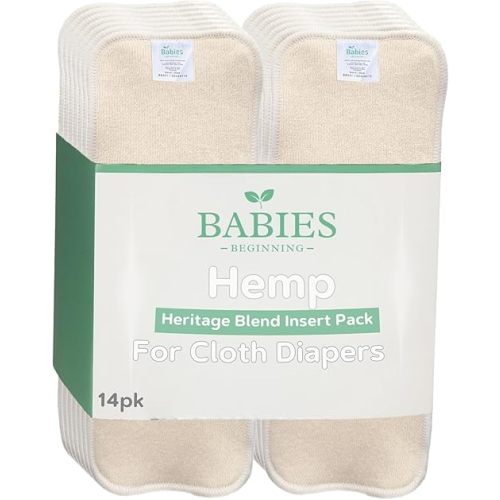 Cloth Diaper Inserts – 14 Pack Reusable 4 Layer Hemp Cotton Liners for Pocket Diapers – Absorbent and Breathable for Babies and Toddlers (Heritage Blend)