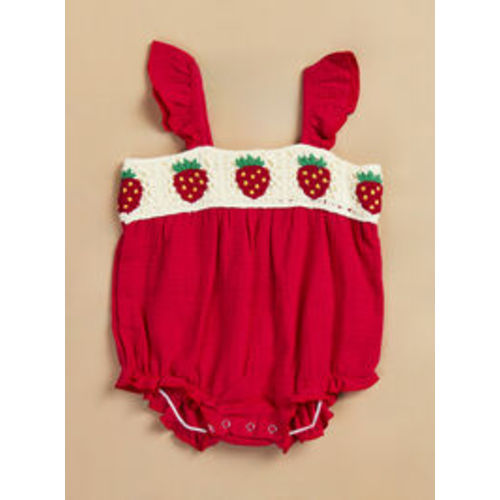 Sawyer Strawberry Crochet Bubble in Red & Ivory | Tullabee