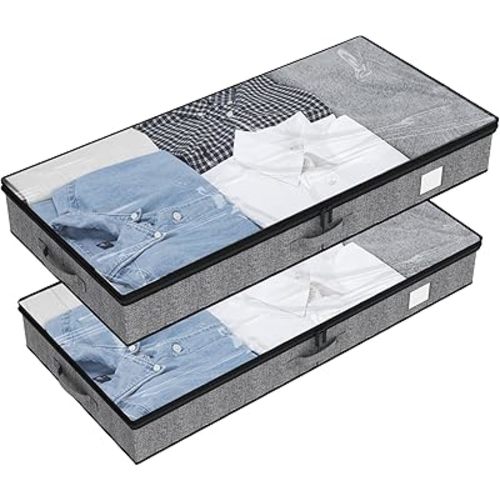 Fixwal 2 Pack Under Bed Storage Containers, Below 4.5 Inches Low Profile Underbed Organizer Clothes Storage with Sturdy Sidewalls and Bottom