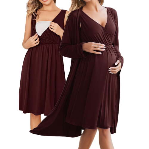 Avidlove Maternity Robe and Nursing Nightgowns Set for Hospitable Breastfeeding 3 in 1 Labor Delivery Nursing Sleeveless Gown Bathrobe Pregnancy Clothes