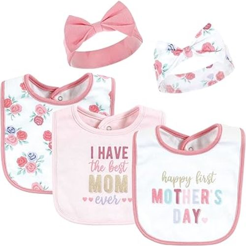 Hudson Baby Unisex BabyCotton Bib and Headband or Caps Set