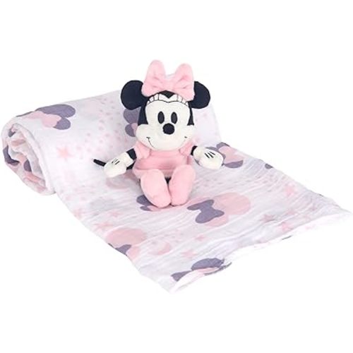Lambs & Ivy Disney Baby Minnie Mouse Muslin Swaddle Blanket & Plush Gift Set