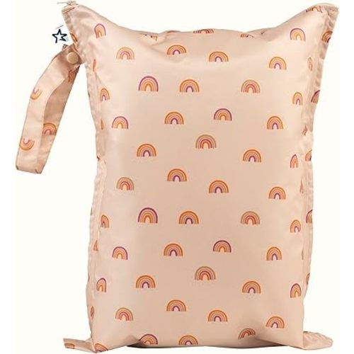 Tiny Twinkle Mess Proof Wet Bags | 1-Pack Reusable Waterproof Wet Bags for Swimsuits | Baby Clothes | Travel & Diaper Bag (Boho Rainbow)