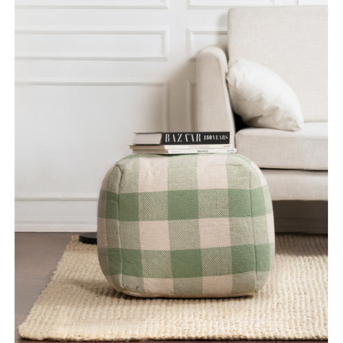 Union Rustic Guinda 20" Wide Square Checkered Pouf Ottoman & Reviews | Wayfair