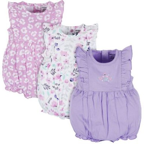 Onesies Brand Baby Girls' 3-Pack Rompers, Purple Floral, 0-3 Months
