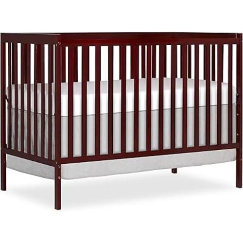 Dream On Me Synergy 5-in-1 Convertible Full-Size Baby Crib with Toddler, Day & Full Bed Conversion in Cherry, GreenGuard Gold & JPMA, 3 Mattress Heights, Sustainable Pinewood