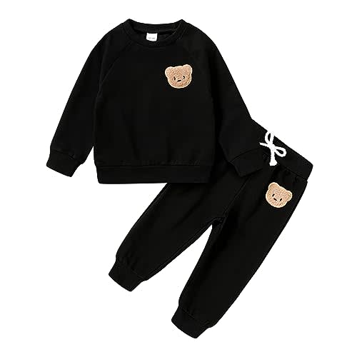 Fall Outfit for Toddler Boy Girl Long Sleeve Bear Sweatshirt Pant Sets Winter Pullover Clothes