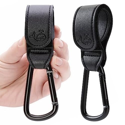 Funbliss Stroller Hooks for Hanging Bags and Shopping,Baby Stroller Hooks Clips,Plus Size, Newest Gen 3 Baby Grade Velcro, Black 2 Pack - BLACK