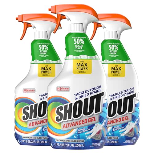 Shout Advanced Gel Laundry Stain Remover Spray, 22oz, (3-Pack) | Super Concentrated Gel Breaks Down Stubborn, Dried-In, Set-In & Tough Stains on Fabric, for Wine, Blood, Dirt, Makeup & More