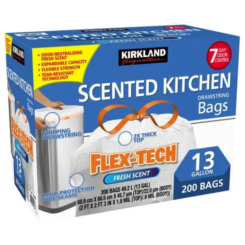 Kirkland Signature Flex-Tech 13-Gallon Scented Kitchen Trash Bags, 200-count | Costco
